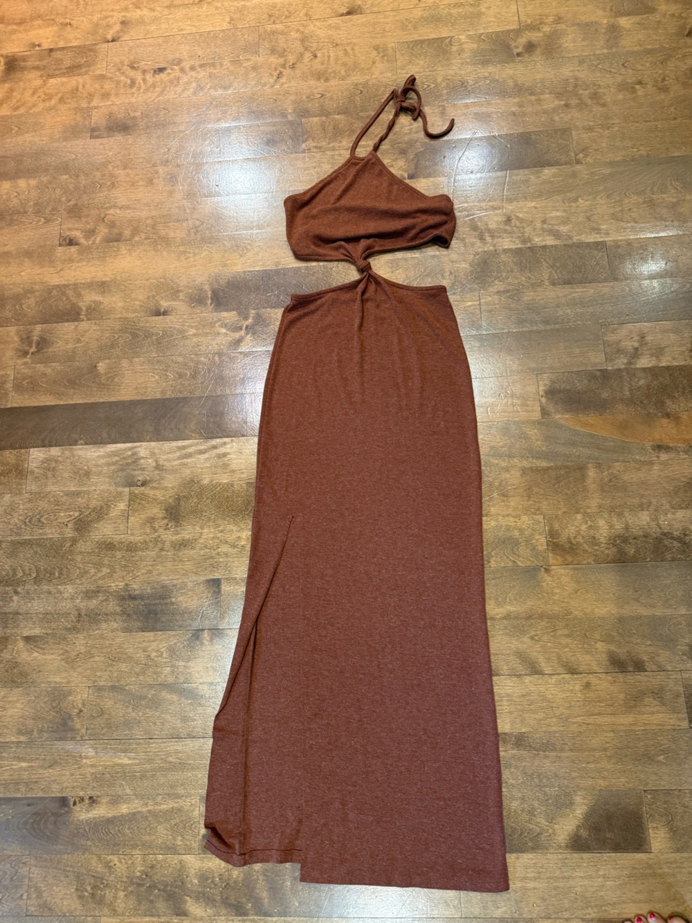Verge Girl Rust Brown Halter Cutout Maxi Dress